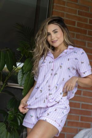 Short y Camisa rayas Rosa